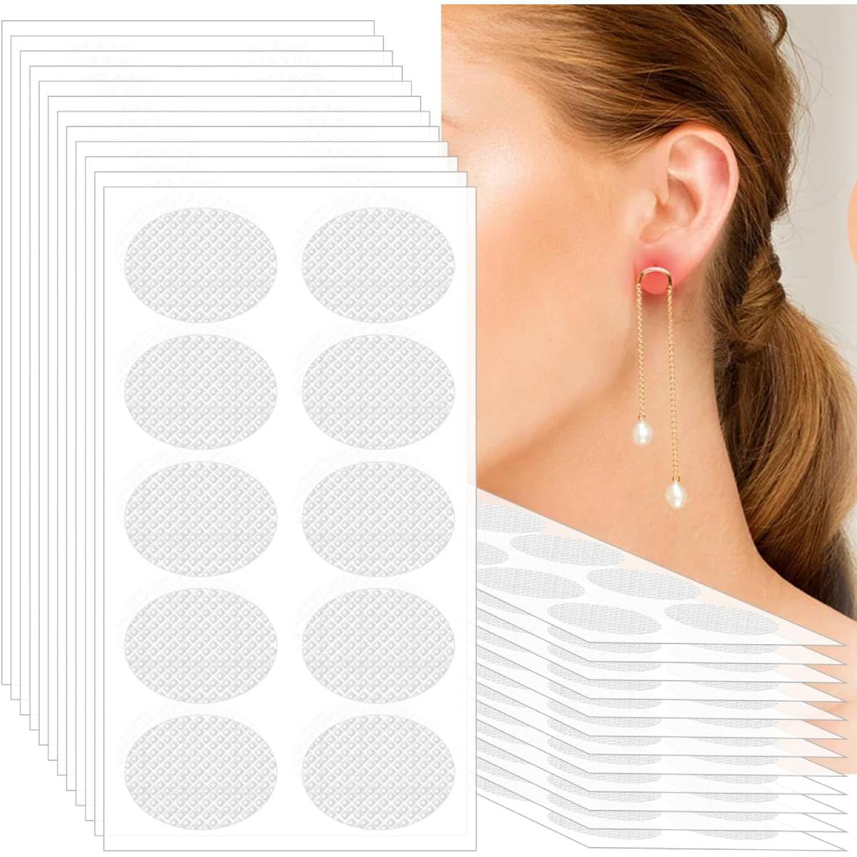 MAYCREATE Earring Lobe Support Patches for Heavy Earrings with Self Adhesive Design | Transparent Hypoallergenic Protection 15x11 cm