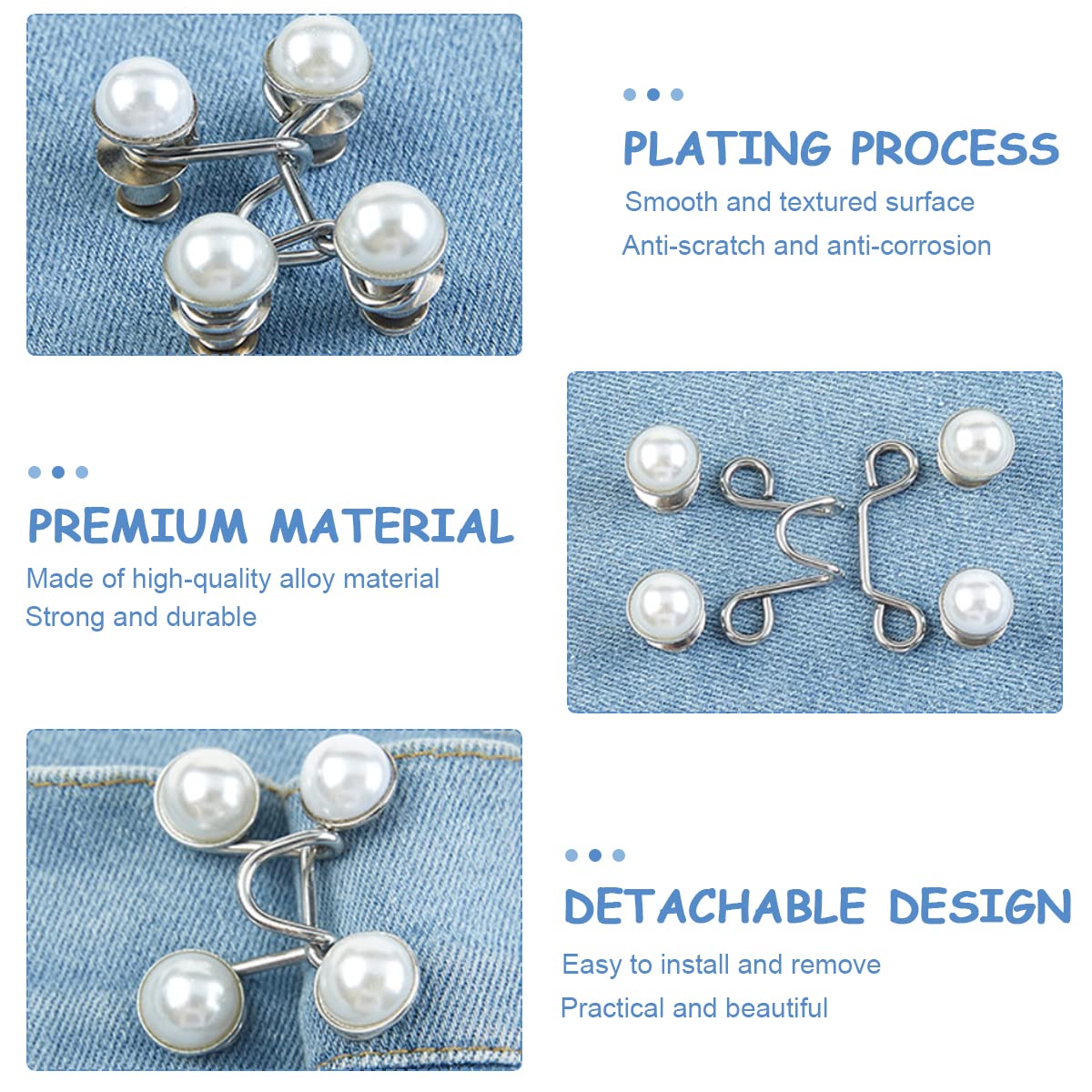 MAYCREATE 4Pcs Adjustable Waist Buckle for Loose Jeans Pants,Pearl Detachable Instant Jeans Button Pins Waist Tightener Set,Make the Waist Fit for Skirt Pants Robe,No Sewing Required