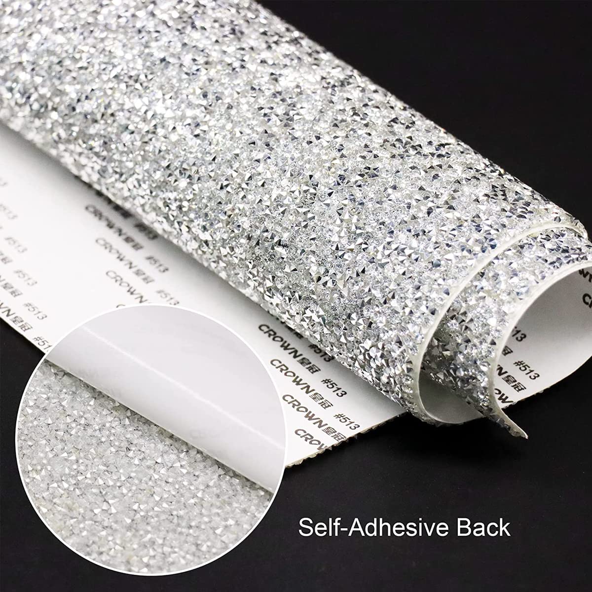 MAYCREATE 1 Roll Self Adhesive Bling Rhinestone Strips Diamond Ribbon, Rhinestones Diamonds Ribbon Bling Wrap For Diy Crafts, Makeup Table, Phone, Party Decor, 9.4" X 15.8", White