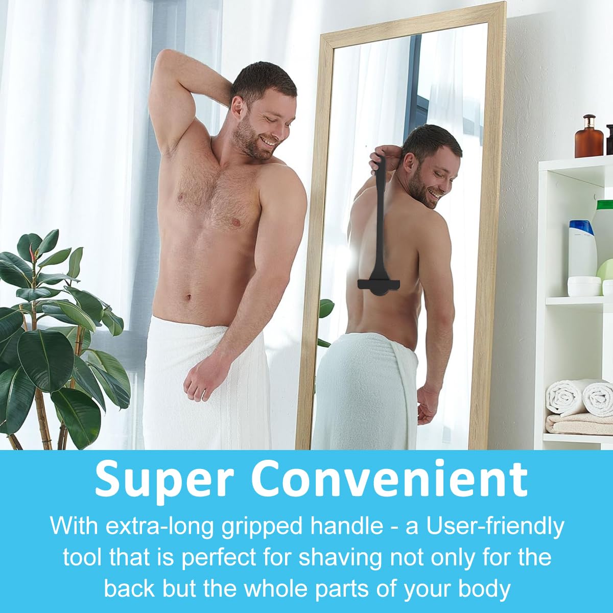 MAYCREATE Body Back Shaver for Men with 18 Inch Handle and Silicone Scrubber Pad | Includes 5 Stainless Steel Razors