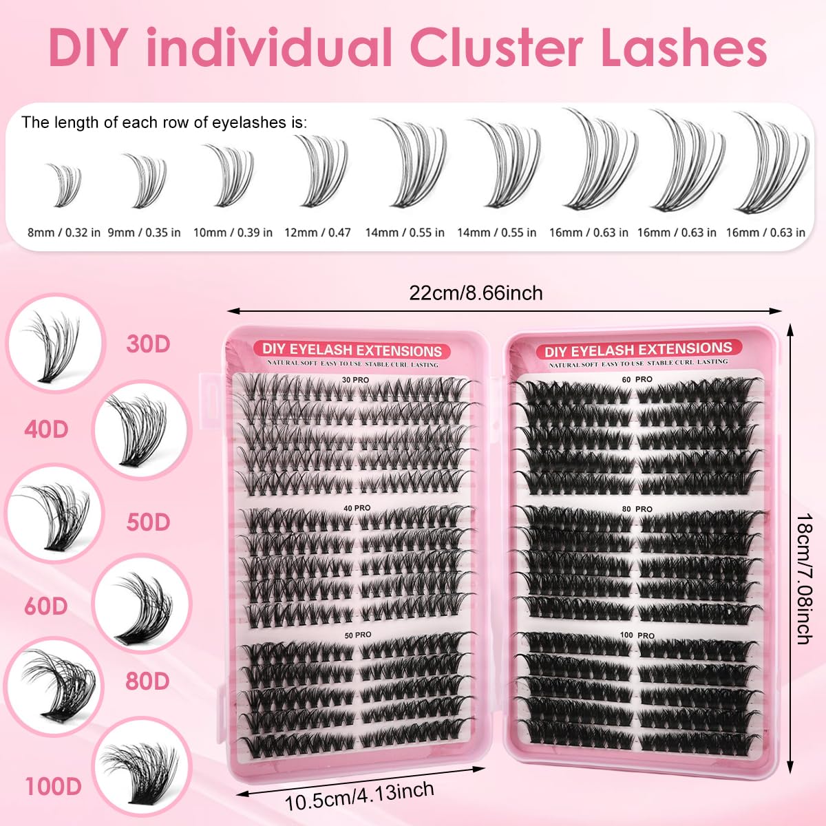 MAYCREATE Lash Clusters for DIY Extensions with 540PCS D Curl Set featuring Ultra Thin Band | Natural Wispy Volume