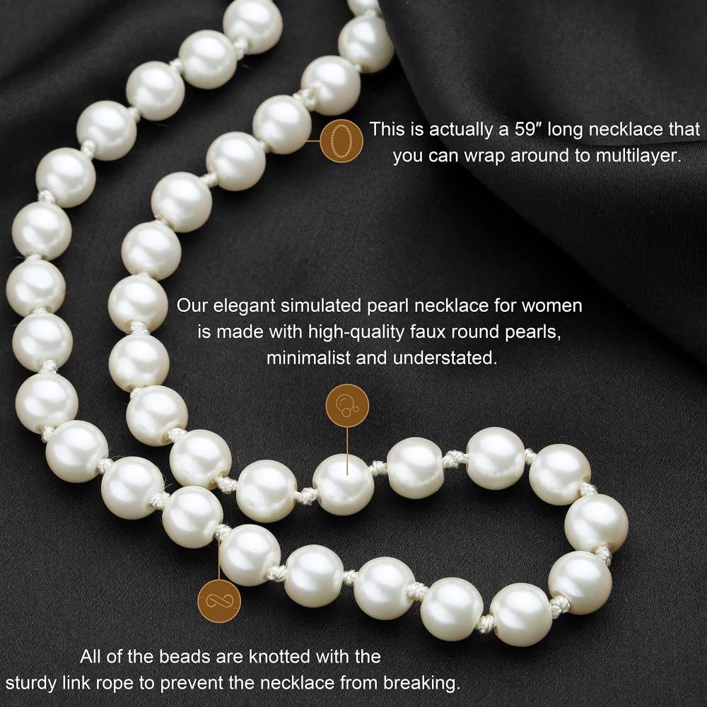 MAYCREATE Pearl Necklace Jewelry for Women Stylish Elegant Three Strand Necklace Jewelry Shinning Faux Pearl Party Long Choker Necklace Jewelry Gift for Women & Girl, 59 inch (White)