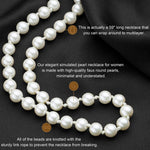 MAYCREATE Pearl Necklace Jewelry for Women Stylish Elegant Three Strand Necklace Jewelry Shinning Faux Pearl Party Long Choker Necklace Jewelry Gift for Women & Girl, 59 inch (White)