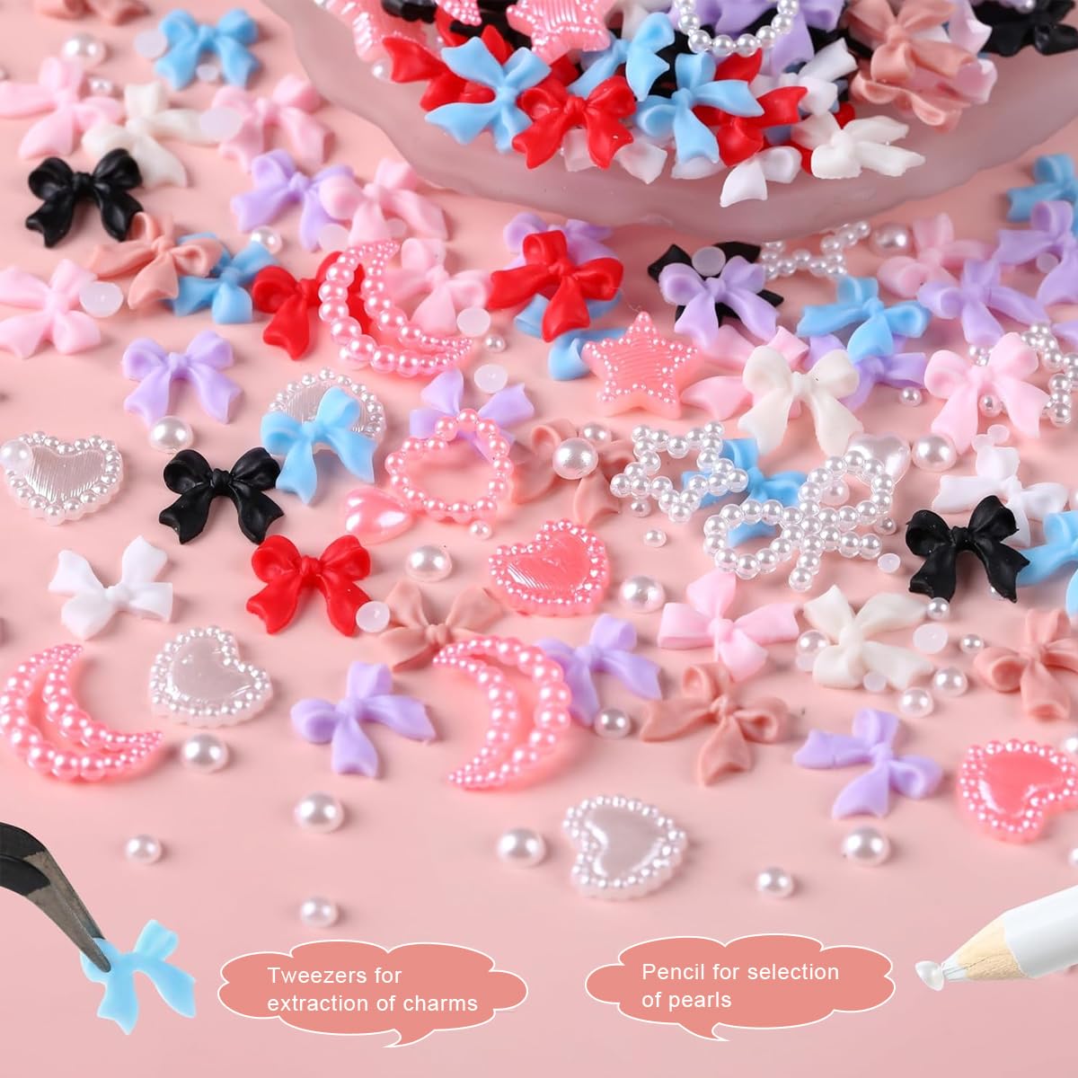 MAYCREATE 3D Nail Charms Set for Nail Art and DIY Crafts featuring 600 pcs Pearls & Shapes