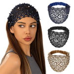 MAYCREATE® Wide Lace Headband for Women Hair Bands Elegant Hollow-Out Floral Pattern Head Band with Elastic Bands, Pack of 3 Stylish Decorative Hair Accessories