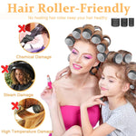 MAYCREATE Heatless Hair Roller for Women Girls, 12pcs Hair Curler Rollers 3 Sizes (4 Jumbo, 4 Large, 4 Medium) & 12 Bang Clips Kit for Thin Thick Volume Hair - Black