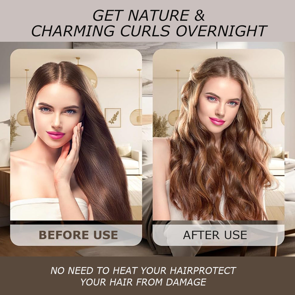 MAYCREATE 3pcs Heatless Overnight Hair Curlers, Hair Curlers to Sleep In Curlers Blowout, No Heat Curling Rods Set for Women with Headscarf and Hook for Long Hair, Brown