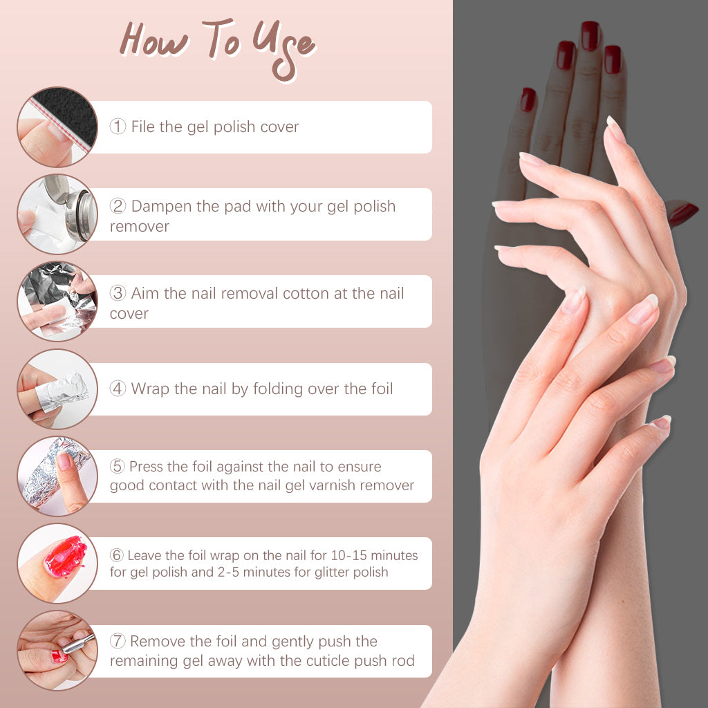 MAYCREATE 200Pcs Nail Polish Remover Foil Wraps with Pre-soaked Acetone-based Cotton Pads Gel Nail Polish Remover Wraps Finger Nail Polish Removal Tool with Cuticle Pusher & Nail Filer