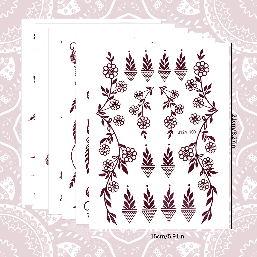 MAYCREATE 6 Sheet Henna Tattoo Stickers Assorted Floral Henna Patterns Tattoo Stickers Waterproof Henna Tattoo Stickers for Arm, Hands, Feet Temporary Henna Tattoos Stickers