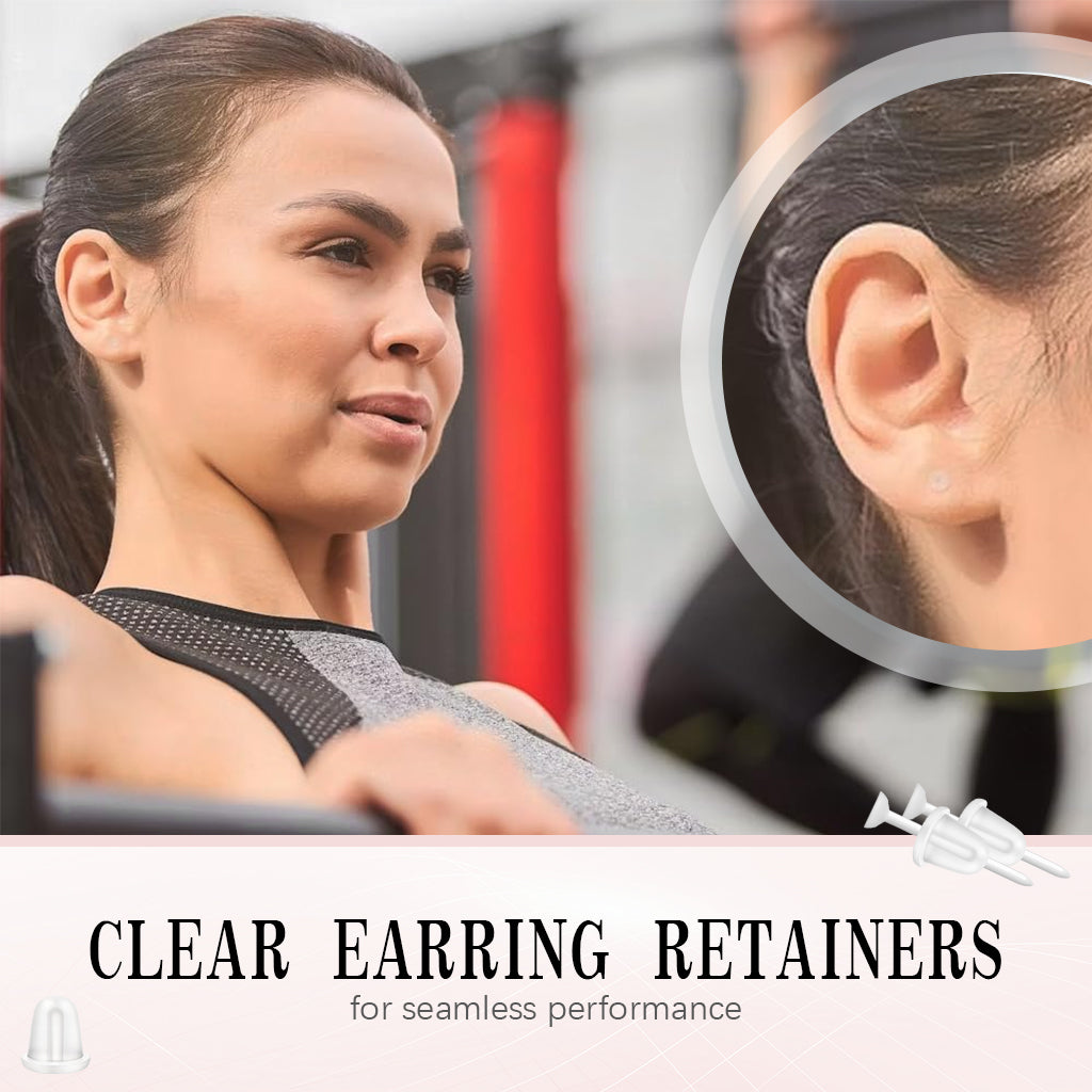 MAYCREATE 100Pcs Clear Earrings for Sports, Plastic Earrings for Women Kids, with Earbacks, Ear Piercings Retainers, Invisible Stud Earrings and Soft Rubber Earring Backs Kit for Sensitive Ears