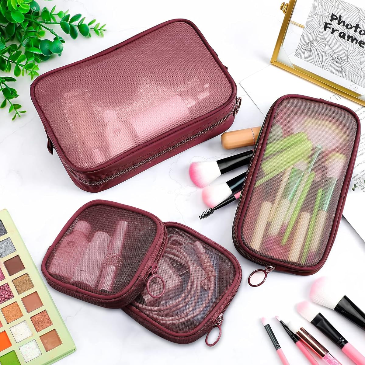 MAYCREATE Mesh Zipper Pouches for Makeup and Travel with Secure Closure | 4 Sizes Nylon Organizer Set