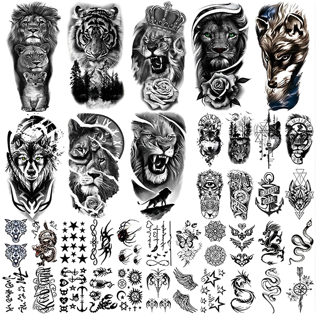MAYCREATE Temporary Tattoo Stickers for Men with 38 Sheets Waterproof Beast Designs | DIY Body Art