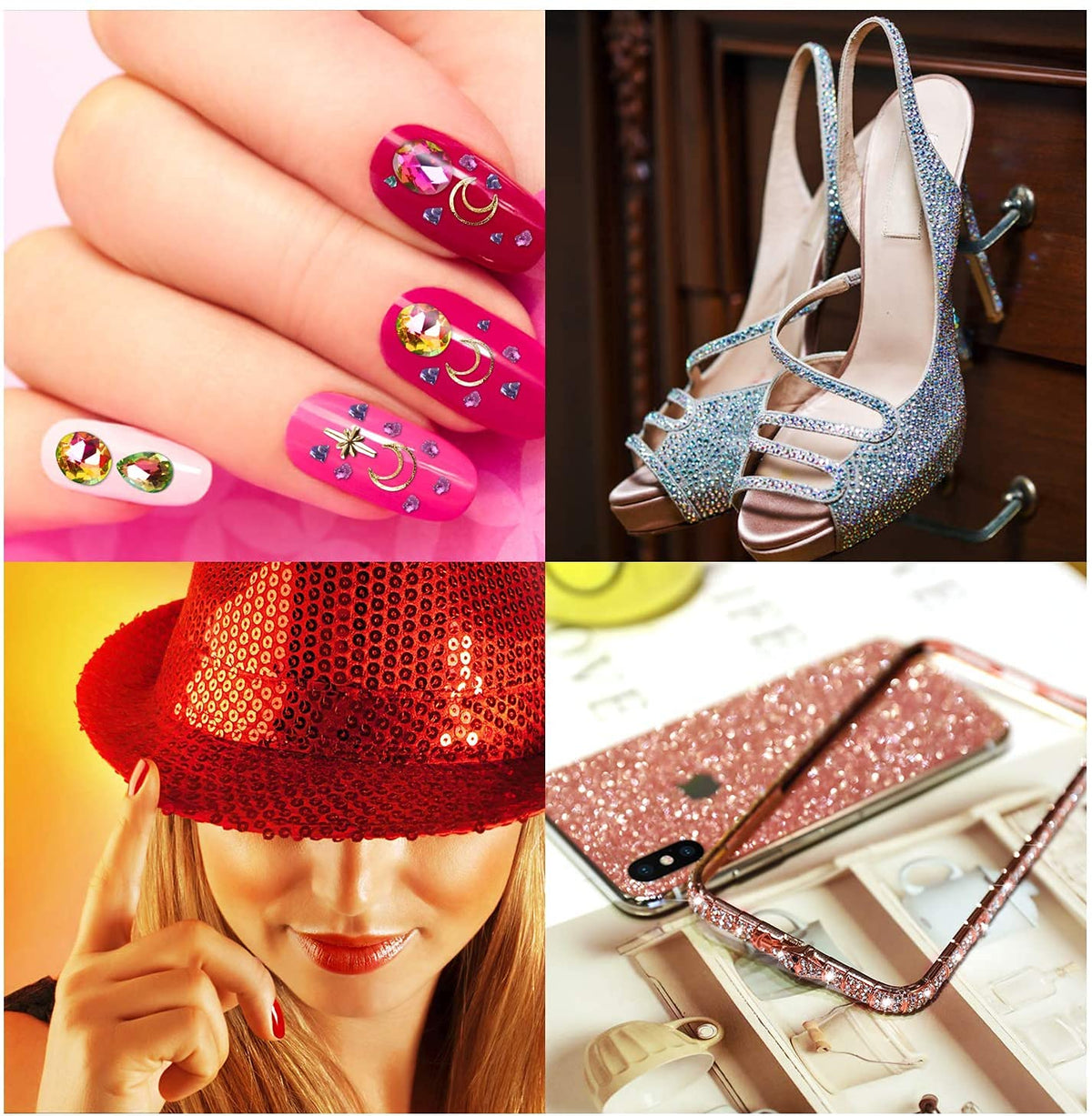 MAYCREATE 6 Boxes Mixed Nail Art Rhinestones Diamonds Crystals Beads Gems with Tweezer for 3D Nails Art Decoration Nail Art Supplies