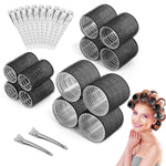 MAYCREATE Heatless Hair Roller for Women Girls, 12pcs Hair Curler Rollers 3 Sizes (4 Jumbo, 4 Large, 4 Medium) & 12 Bang Clips Kit for Thin Thick Volume Hair - Black