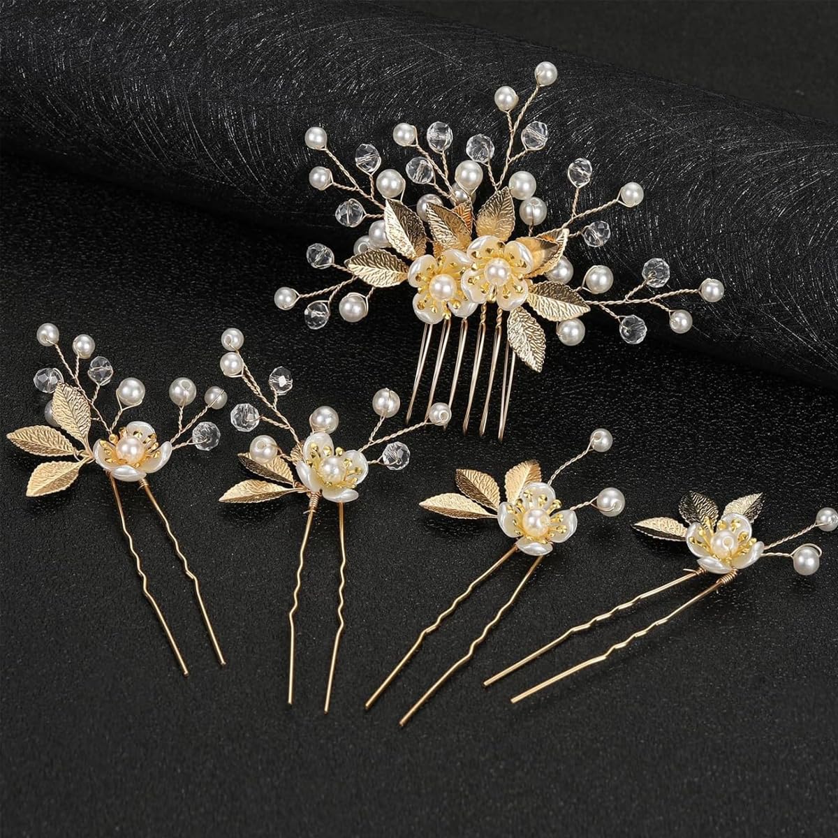 MAYCREATE Wedding Hair Pins for Brides featuring 5Pcs Alloy Pearl Floral Design | Elegant Updo Accessories