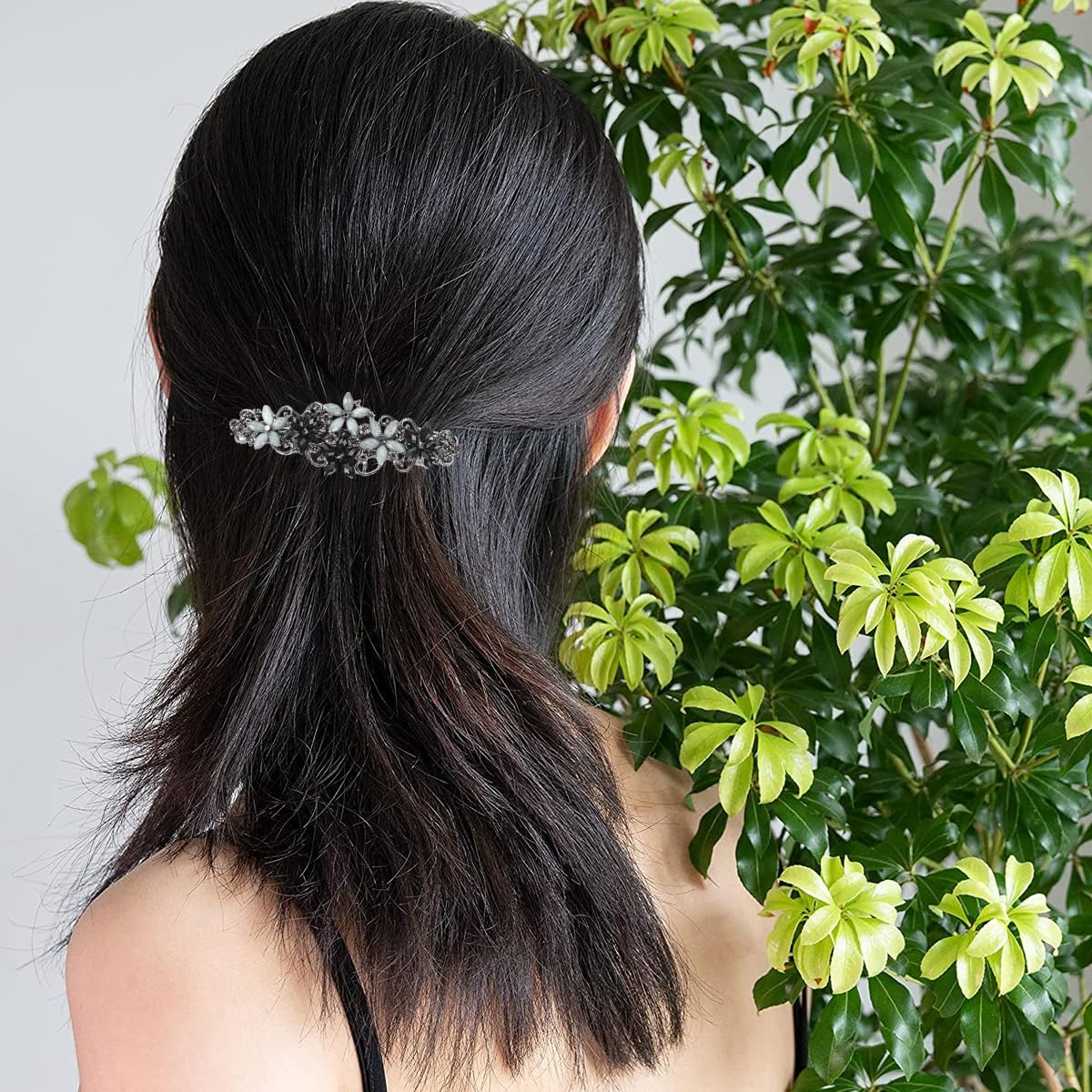 MAYCREATE Hair Clips for Women featuring Floral Rhinestone Design 3.1 in Set of 4 | Metal Barrettes
