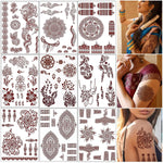 MAYCREATE Tattoo Sticker 12 Sheets Mandala Temporary Tattoo for Women Girls Brown Lotus Flower Arm Band Tattoo Waterproof Henna Tattoo Stickers for Hands, Body, Arm, Feet