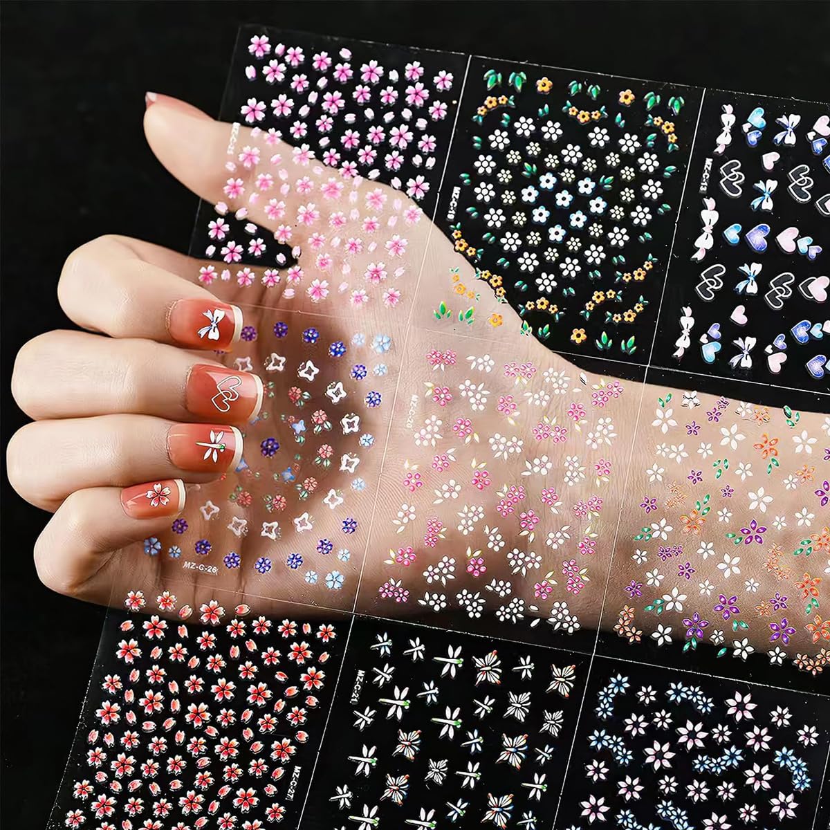 MAYCREATE Mini Flower Nail Art Stickers for DIY Nail Design with 30 Sheets | Self-Adhesive Embossed Daisies