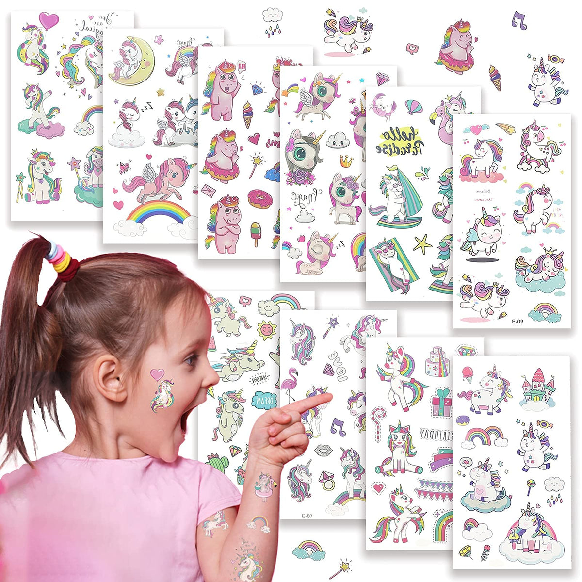MAYCREATE Unicorn Tattoos for Kids Girls with 10 Sheets 50+ Styles Waterproof Stickers | Party Favors and Gifts