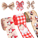 MAYCREATE Christmas Ribbon Set for Gift Wrapping and DIY Crafts featuring 3 Rolls 2.5 in x 5 yd Wired Fabric | Snowflake Santa Snowman Designs