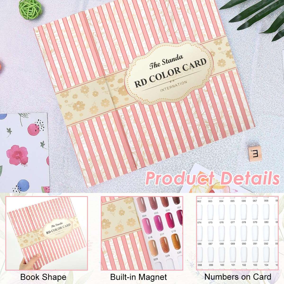 MAYCREATE Nail Color Chart Display Book with 120 False Nail Tips for Salon and Home Use | Pink Hard Cover Organizer for Professional Nail Artists