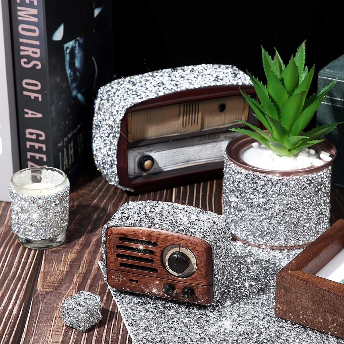 MAYCREATE 1 Roll Self Adhesive Bling Rhinestone Strips Diamond Ribbon, Rhinestones Diamonds Ribbon Bling Wrap For Diy Crafts, Makeup Table, Phone, Party Decor, 9.4" X 15.8", White