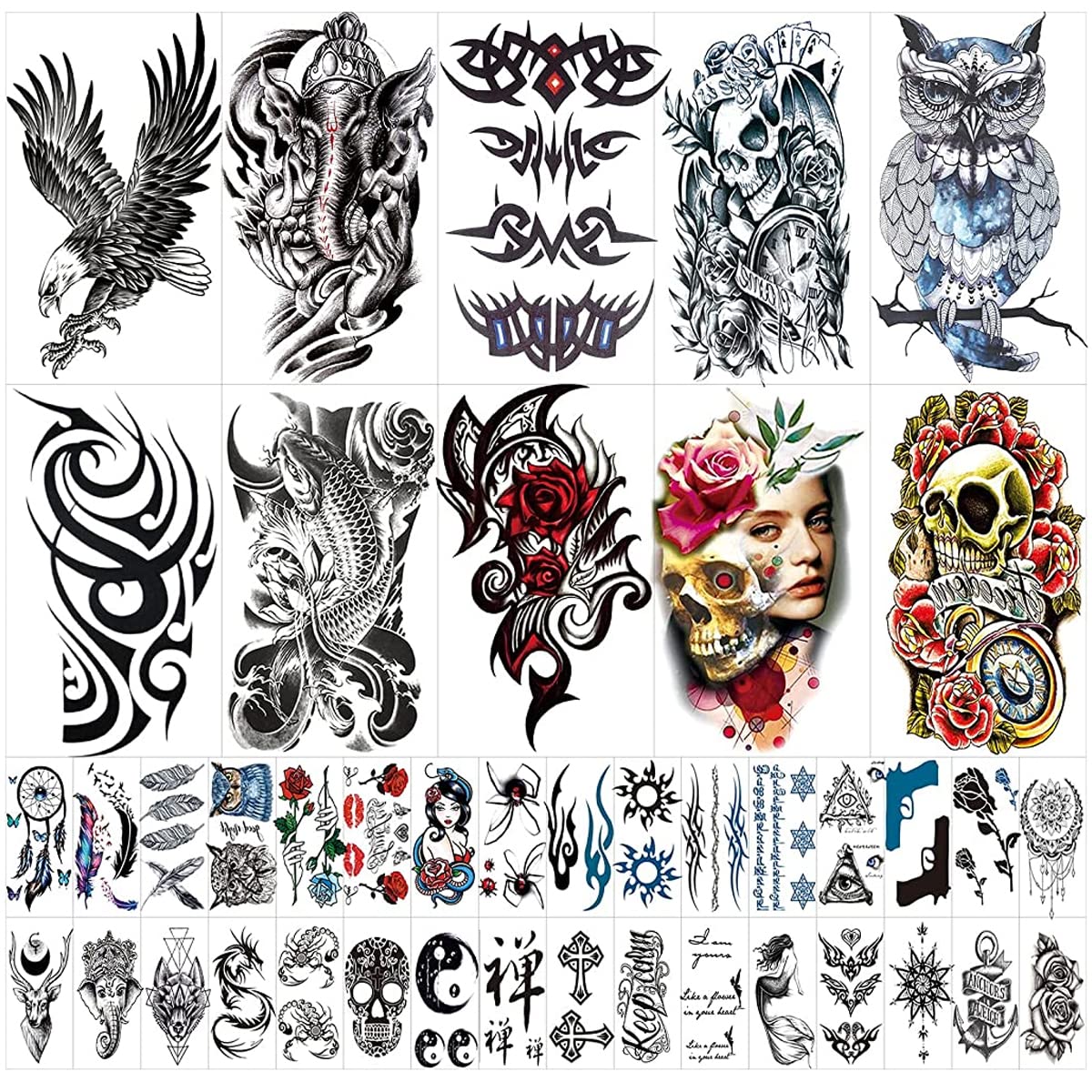 MAYCREATE Temporary Tattoos Stickers for Body Art with 42 Sheets 140 Designs | Waterproof