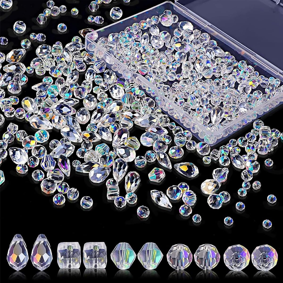 MAYCREATE 600PCS Glass Beads, Crystal Beads for Jewelry Making Crystal Glass Crystal Beads Rainbow for Jewelry Making Crafts DIY Necklace Bracelet Making Kit Crystal Beads