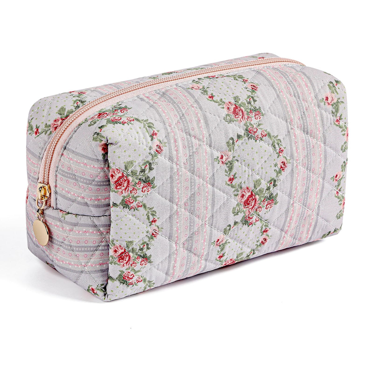 MAYCREATE® Makeup Bag Travel Cosmetic Bag for Women Girls, Zipper Make Up Pouch, Floral Flowers Toiletry Organizer, Portable Cosmetics Travel Cloth Storage Bag (Blue)