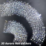 MAYCREATE Nail Art Stickers featuring 30 Sheets Self-Adhesive Holographic Designs for DIY Nails | Aurora Moon and Star Decals for Women and Girls