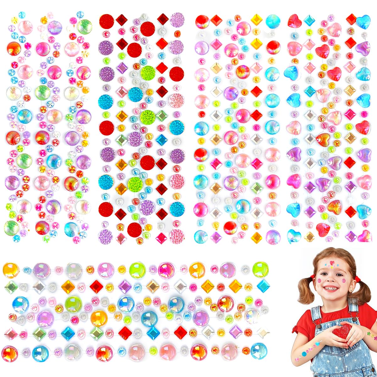 MAYCREATE Gem Rhinestones for Crafts with Self Adhesive Backing and 5 Sheet Multicolor Set | DIY Decor for Kids and Scrapbooking