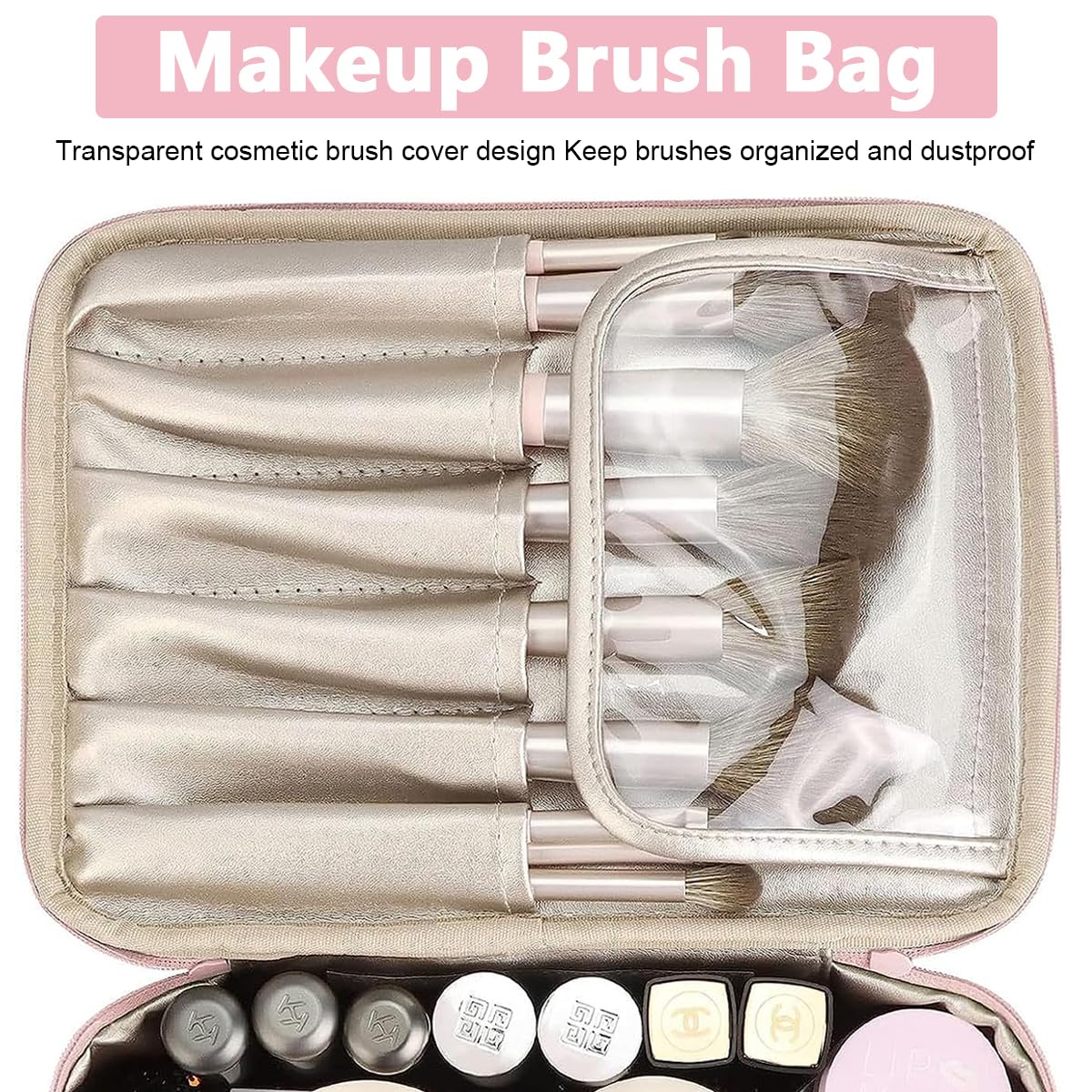 MAYCREATE Cosmetic Travel Bag for Women with Double Layer Wet Dry Separation | Pink PU 22.5×13×16cm Makeup Organizer