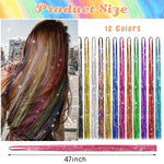 MAYCREATE Glitter Tinsel Hair 47'' Glitter Hair Tinsel Clip 12 Color Shiny Glitter Hair Tinsel Kit Extensions with Tools for Women Girls Party, Festival, Music Festival