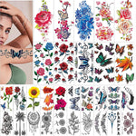MAYCREATE Temporary Tattoos for Men and Women with 30 Sheets Waterproof Designs | Flowers Roses Butterflies Body Art Stickers