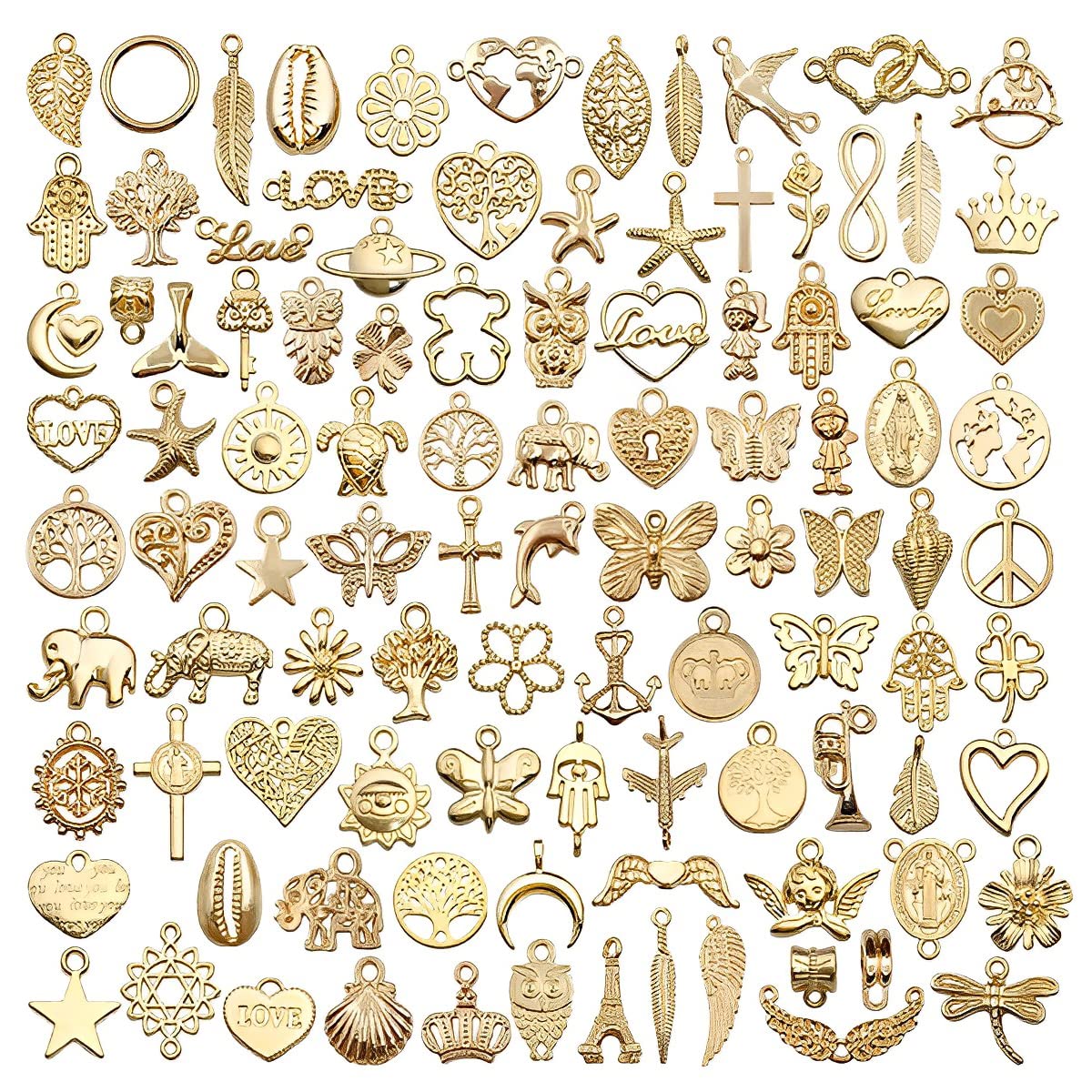MAYCREATE Metal 100Pcs Gold Alloy Charms For Jewellery Making Pendants Bulk Lots Antique Mixed Diy Necklace Bracelets Charms Pendants Kit For Jewelry Making And Crafting Supplies