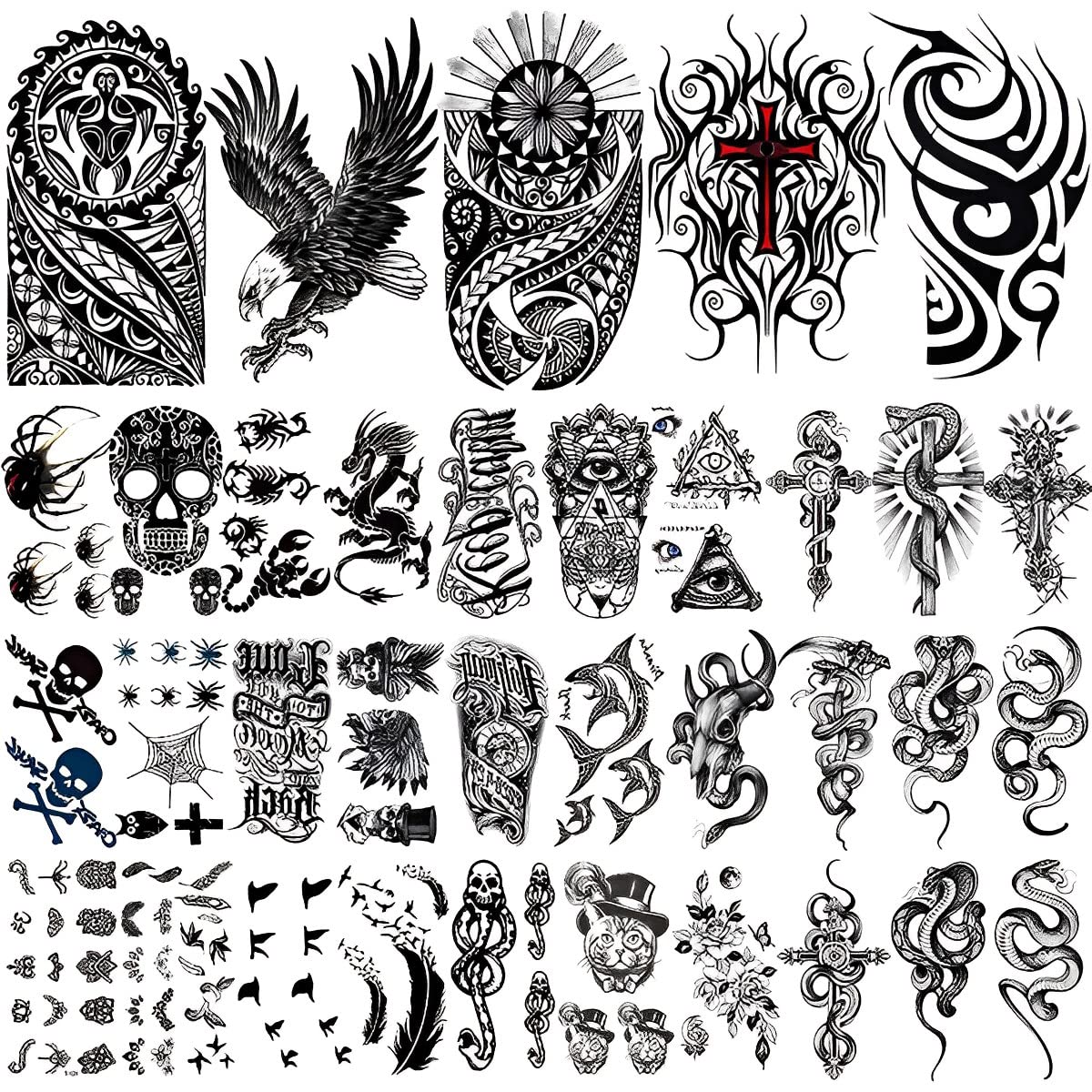 MAYCREATE Temporary Tattoo Stickers for Men with 35 Sheets Waterproof Assorted Designs | Beast Theme Body Art