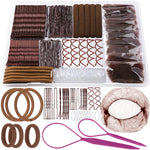 MAYCREATE® Bobby Pins Hair Pins Kit completo de 227 piezas con pasadores en U, redes para moños, gomas para el cabello y herramientas de peinado, accesorios marrón café antideslizantes y confiables