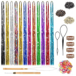 MAYCREATE Glitter Hair Tinsel Kit for Party Styling with 47 in Strands and 12 Colors | Includes Tools and Accessories for Women and Girls