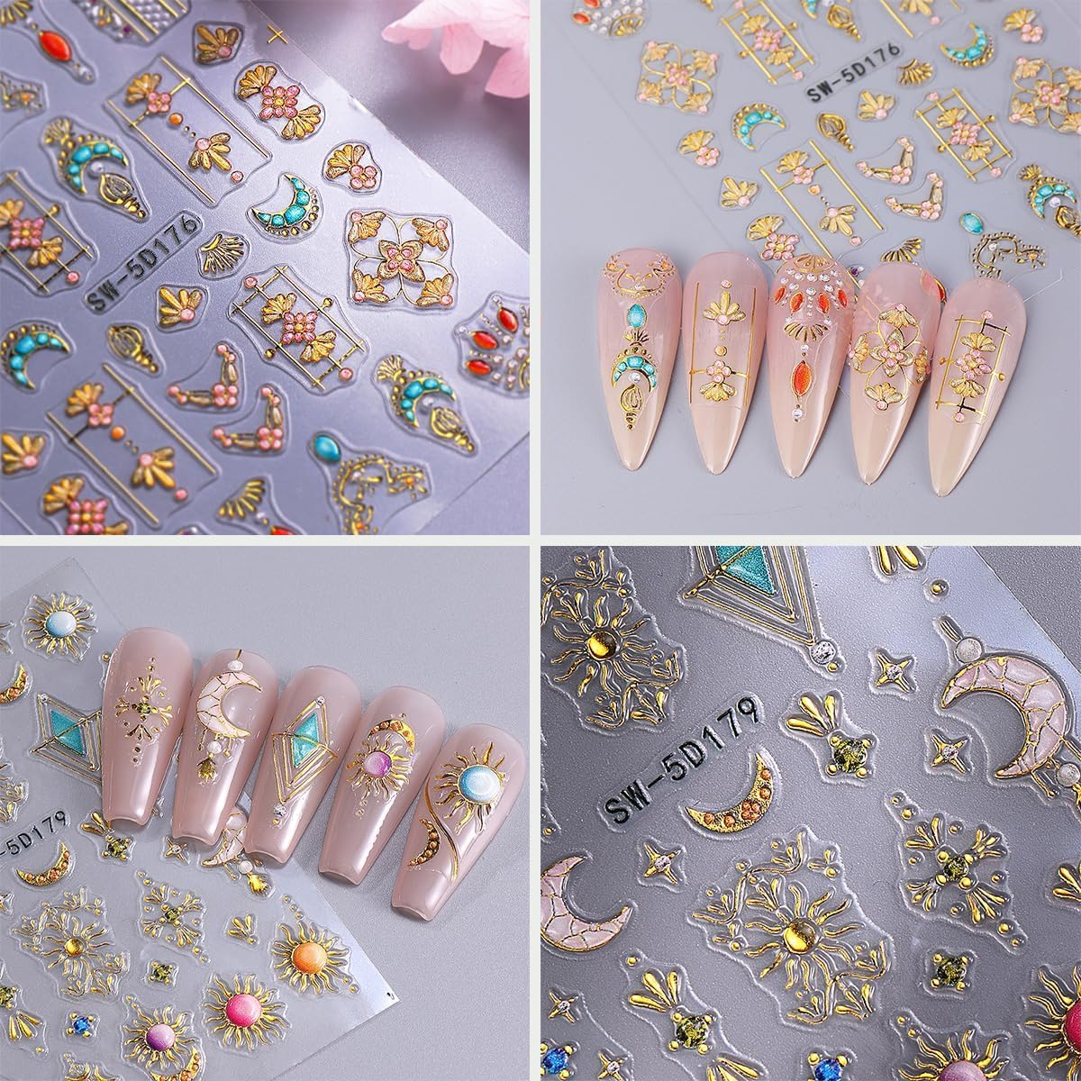 MAYCREATE 5D Embossed Nail Stickers for DIY Nail Art with Self-Adhesive Star Gems | 2PCS Set