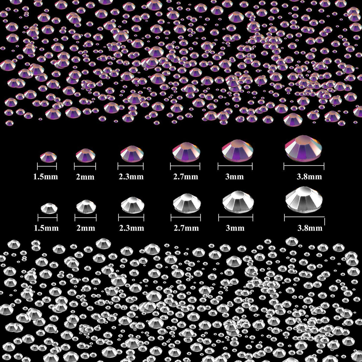 MAYCREATE Nail Art Kit Flat Back AB Crystal Rhinestones and Clear Crystal Rhinestones with Pick Up Tweezer and Rhinestone Picker Dotting Pen(1500 PCS, 6 Sizes)