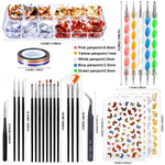 MAYCREATE 3D Nail Art Stamping Kit, 3D Nail Art Tools with Pen & Brush Painting Polish Design Kit Nail Art Stickers Nail Foil Tape Strips and Nails Art Rhinestones