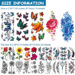 MAYCREATE Temporary Tattoos for Men and Women with 30 Sheets Waterproof Designs | Flowers Roses Butterflies Body Art Stickers