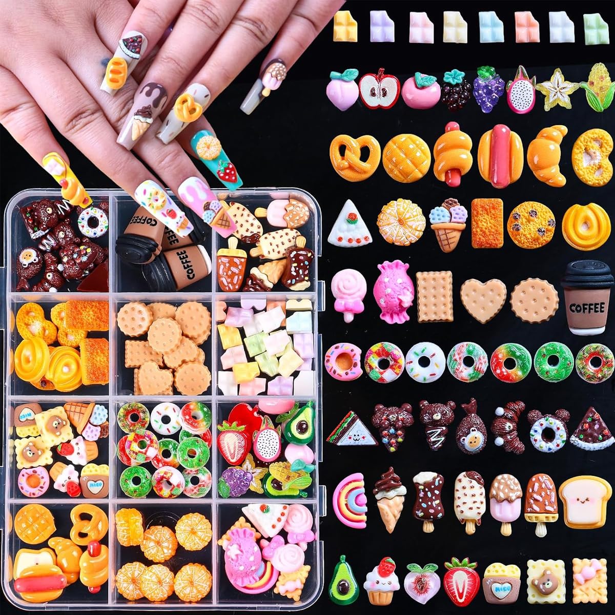 MAYCREATE 3D Cartoon Nail Charms for DIY Nail Art with 12 Styles and Resin Design | Includes Storage Box