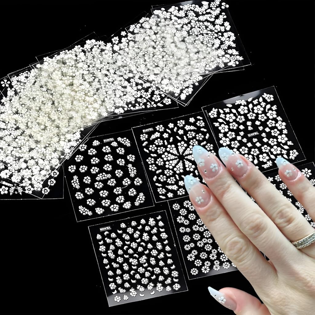 MAYCREATE® 30 Sheet Mini Flower Nail Decal Stickers Self-Adhesive Nail Art Decal Stickers Decorative Nail Decals Little White Flower French Nail Decals Craft Charm Stickers