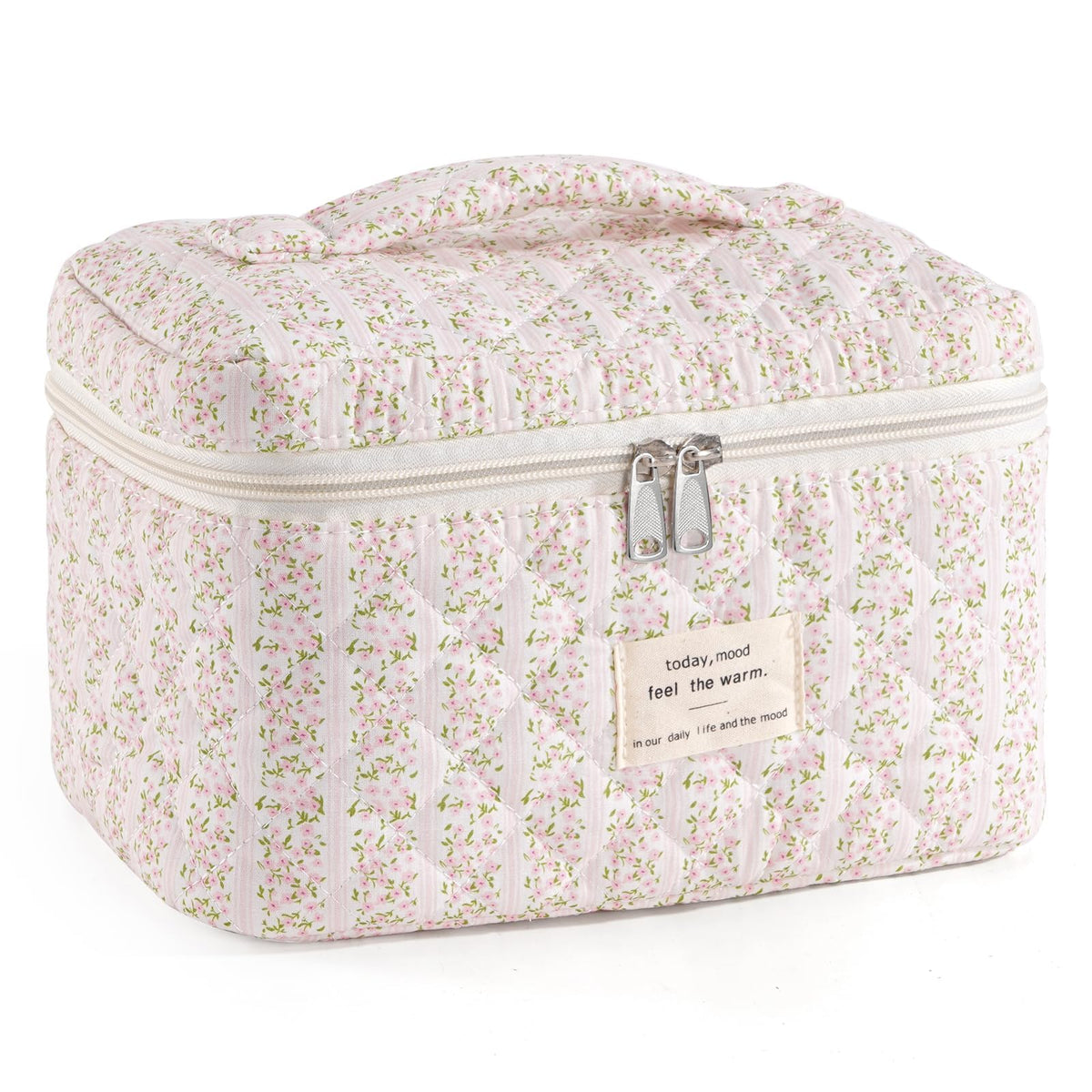 MAYCREATE® Cotton Makeup Bag Cute Floral Print Makeup Organizer Soft Handbag Travel Toiletries Cosmetic Bag Office Stationeries Bags, 25x16x15cm