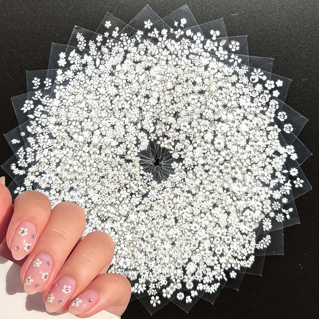 MAYCREATE® 30 Sheet Mini Flower Nail Decal Stickers Self-Adhesive Nail Art Decal Stickers Decorative Nail Decals Little White Flower French Nail Decals Craft Charm Stickers