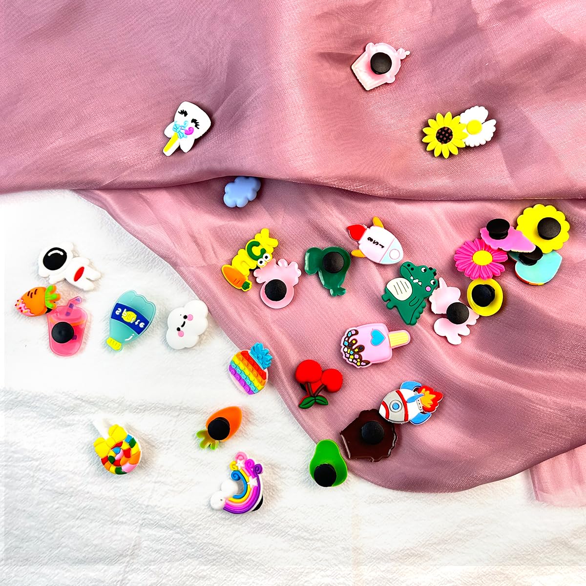 MAYCREATE Slipper Charms for Clogs with 90 Cartoon Designs and Snap Attachment | Rubber Decor for Girls
