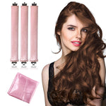 MAYCREATE 3pcs Heatless Overnight Hair Curlers, Hair Curlers to Sleep In Curlers Blowout, No Heat Curling Rods Set for Women with Headscarf and Hook for Long Hair, Pink