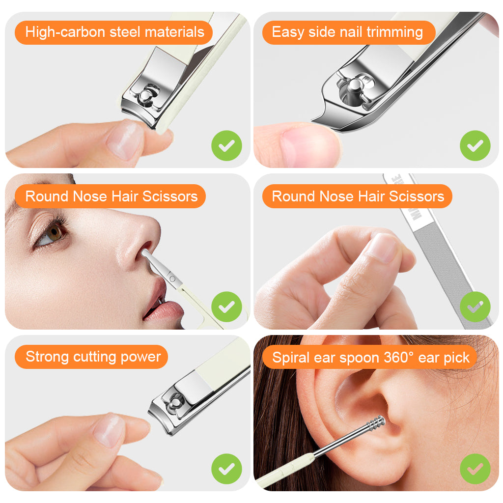 MAYCREATE Travel Grooming Tool Kit with Case Set of 6Pcs Stainless Steel Grooming Tools Includes Nail Clippers Angled Toe Nail Clipper Ear Wax Removal Tools Nose Hair Trimmer, Travel Grooming Set