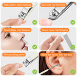 MAYCREATE Travel Grooming Tool Kit with Case Set of 6Pcs Stainless Steel Grooming Tools Includes Nail Clippers Angled Toe Nail Clipper Ear Wax Removal Tools Nose Hair Trimmer, Travel Grooming Set